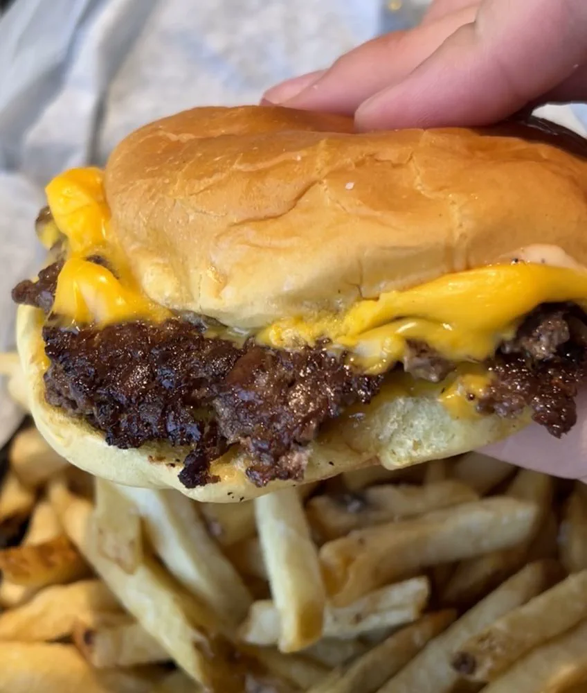 Close-up of Smashed Burbank smashburger