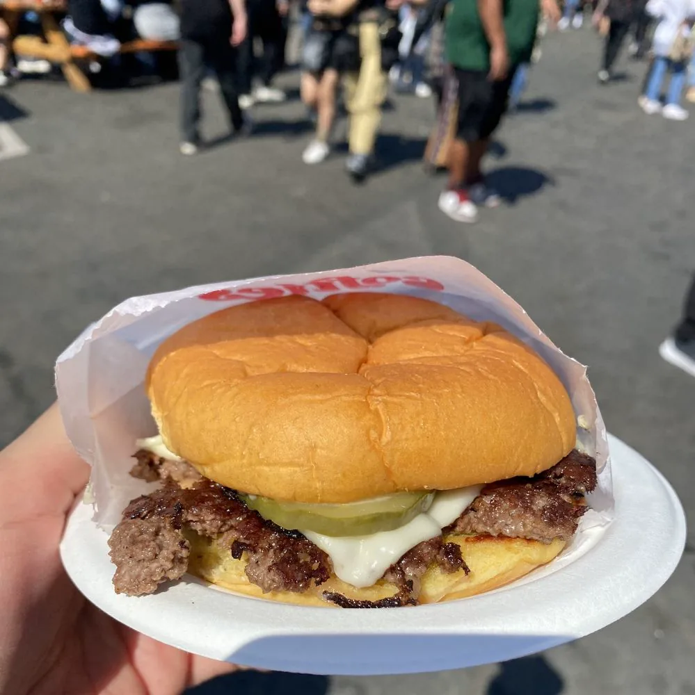 Softies Burger close-up with melted cheese