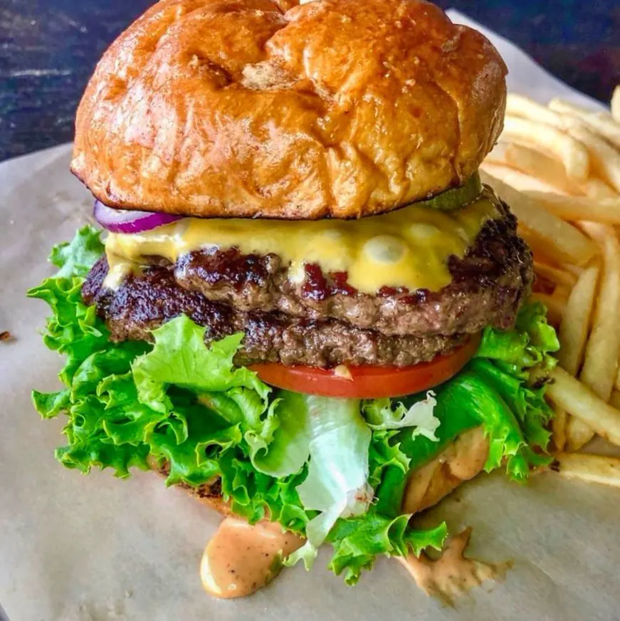 Goat cheese and prosciutto specialty burger at Knockabout Burgers
