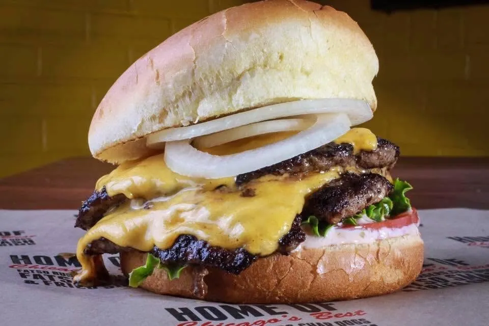 Double Fatso Smash with American cheese, onion, lettuce, and tomato