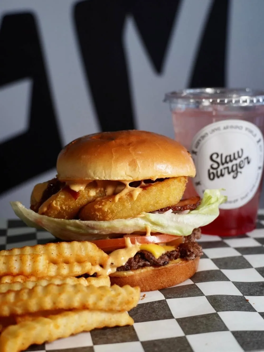 Slaw Burger specialty smashburger with cheese and sauce
