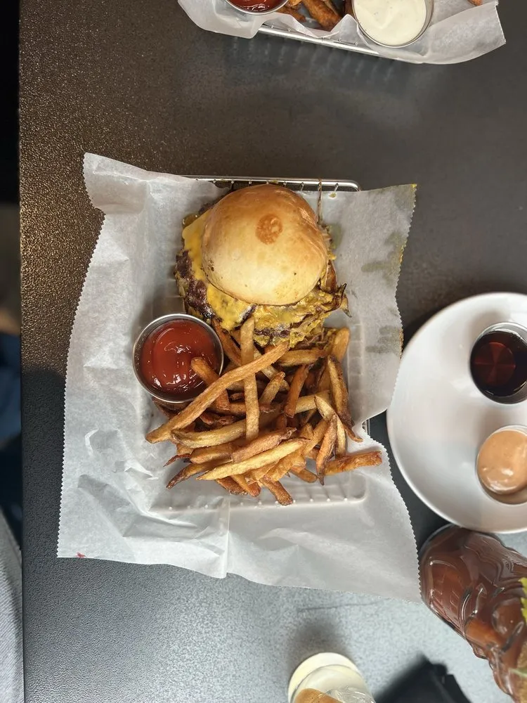 Ducky's at the Pearl smashburger with fries