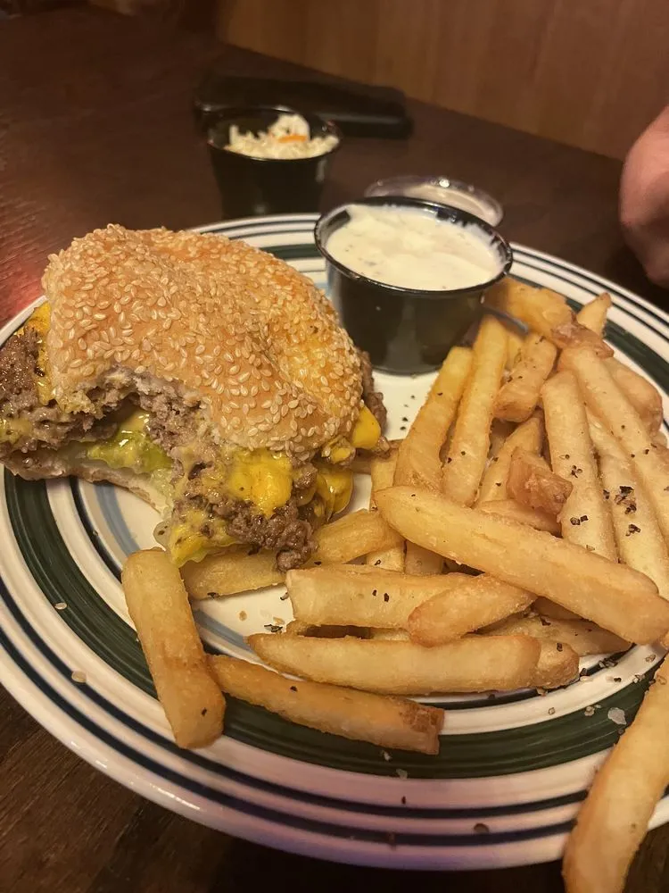 Smash cheeseburger and fries at Natural State Provisions in Indianapolis