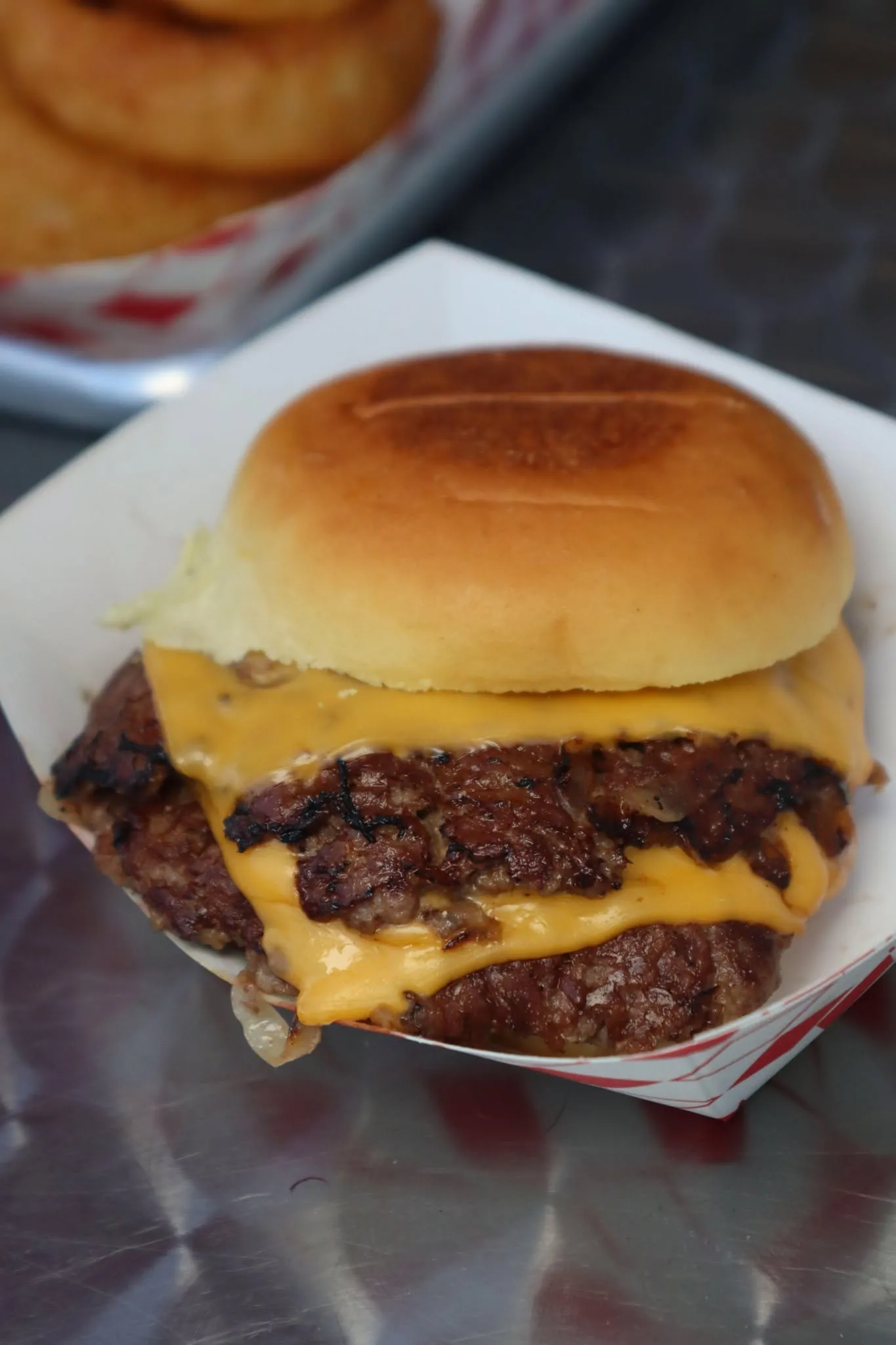 Eighty Twenty double smashburger with caramelized onions and American cheese