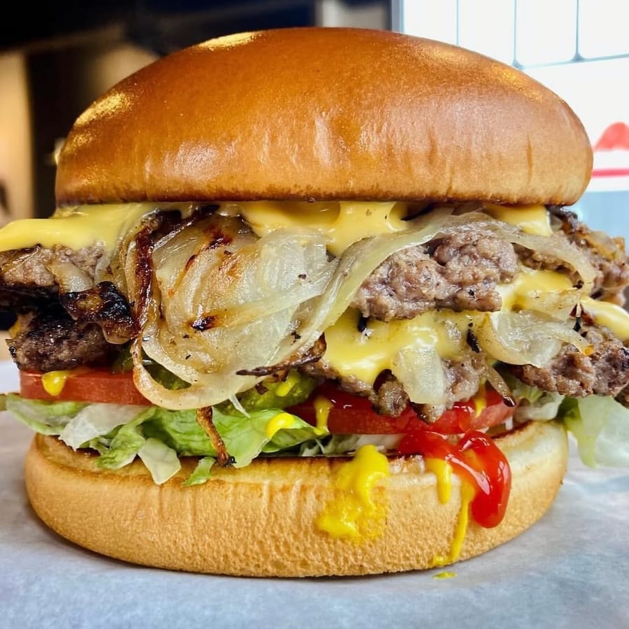 Tucker's Oklahoma onion burger closeup