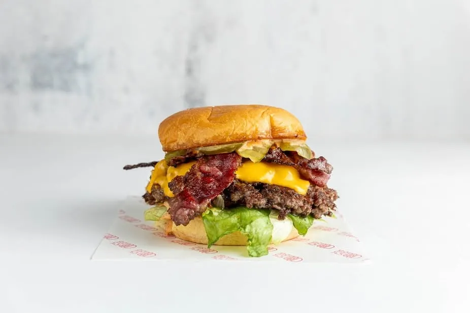 Close-up of a BunSlut double burger