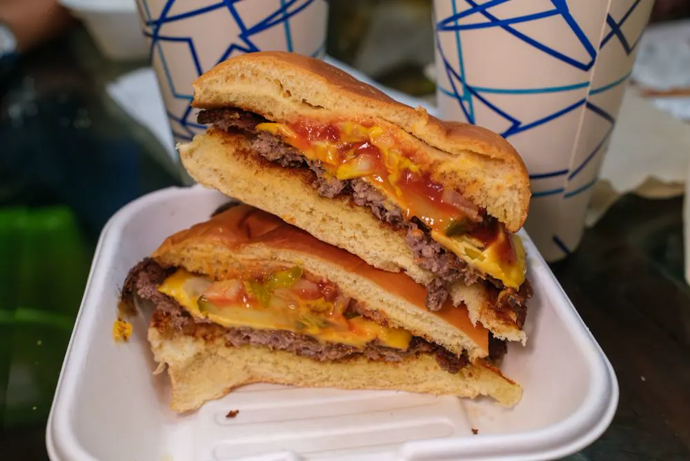 Smack Fries at Hotline Burger loaded with Smack Sauce, grilled onions and American cheese
