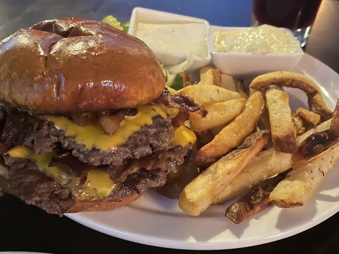 Elvis Burger at The Bar Next Door — smashed patty with peanut butter and onion jam